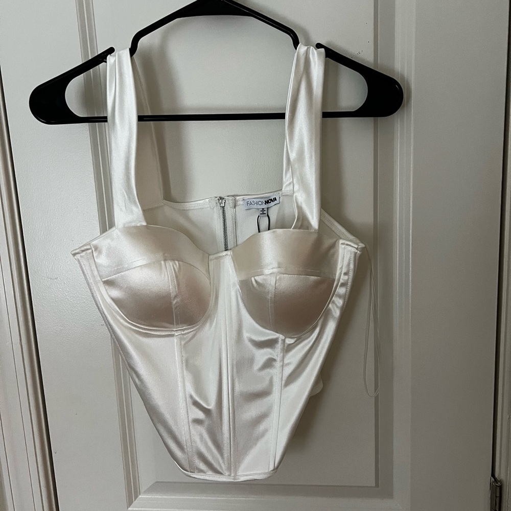 Fashion Nova Satin White Corset Bra